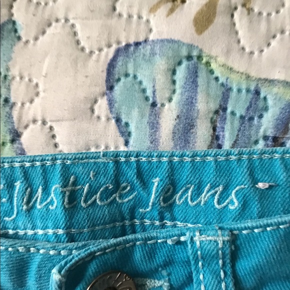Justice Jeans  turquoise girls  size 10R  great shape 4 pockets heart 💜 - Picture 3 of 10
